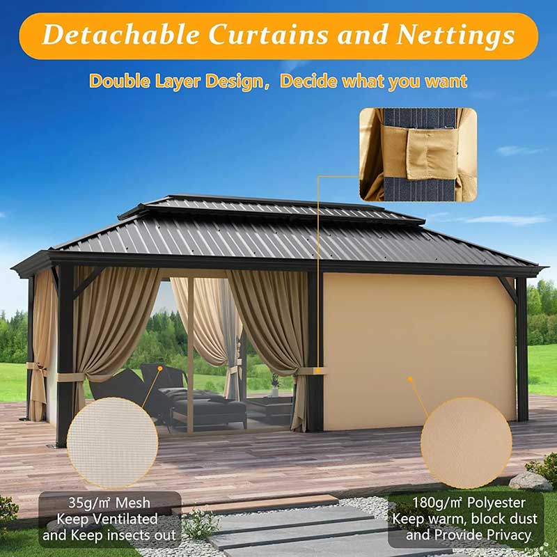 12x20 metal gazebo installed on a wooden deck for outdoor living